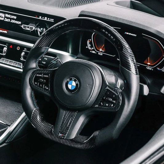 TNF+ Lenkradblende Cover Carbon passend für BMW 1/2/3/4/5/7/8/X (F40 F44 G42 G20 G21 G80 G81 G22 G26 G82 G83 G30 G31 F90 G11 G12 G14 G15 G16 F91 F92 F93 G01 F97 G02 F98 G05 F95 G06 F96)